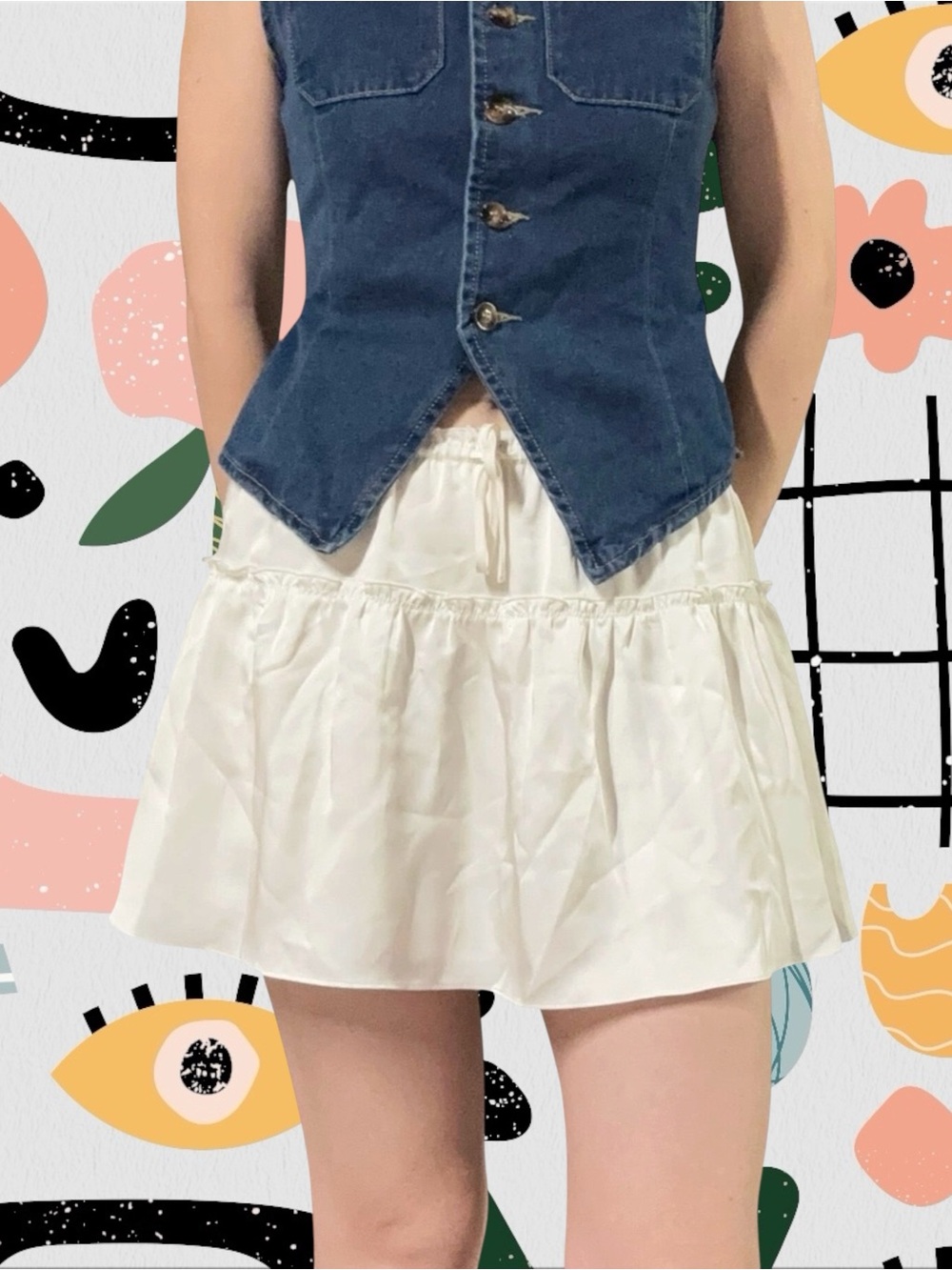 NWT✨ | Sunday Best (Aritzia) | Satin Elastic Waist Ruffle Trim Mini Skirt